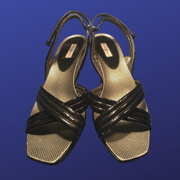 VIA SPIGA Faux Patent Leather Platform Wedge Sandal, GLOSS BLACK, Size 8.5,NWOB* - Picture 1 of 8